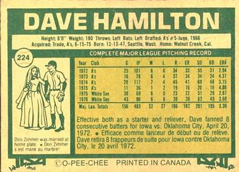 1977 O-Pee-Chee #224 Dave Hamilton Back