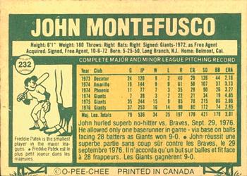 1977 O-Pee-Chee #232 John Montefusco Back
