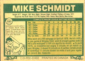 1977 O-Pee-Chee #245 Mike Schmidt Back