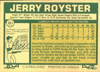 1977 O-Pee-Chee #251 Jerry Royster Back