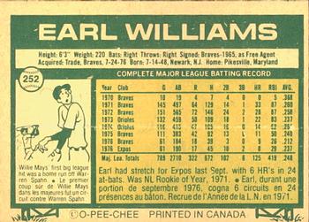1977 O-Pee-Chee #252 Earl Williams Back