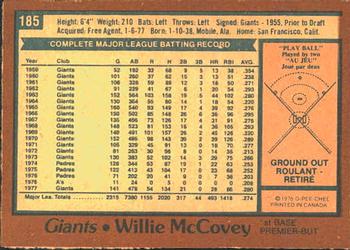 1978 O-Pee-Chee #185 Willie McCovey Back