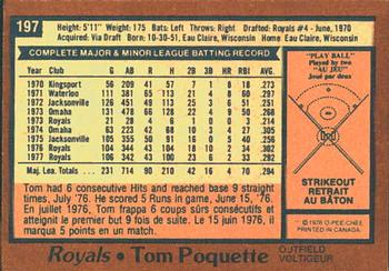 1978 O-Pee-Chee #197 Tom Poquette Back