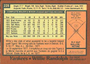 1978 O-Pee-Chee #228 Willie Randolph Back