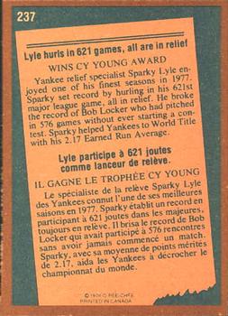 1978 O-Pee-Chee #237 Sparky Lyle Back