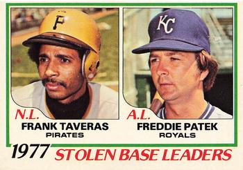 1978 O-Pee-Chee #4 1977 Stolen Base Leaders (Frank Taveras / Freddie Patek) Front