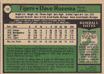 1979 O-Pee-Chee #12 Dave Rozema Back