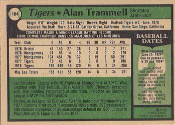 1979 O-Pee-Chee #184 Alan Trammell Back