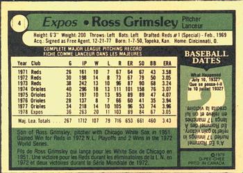 1979 O-Pee-Chee #4 Ross Grimsley Back