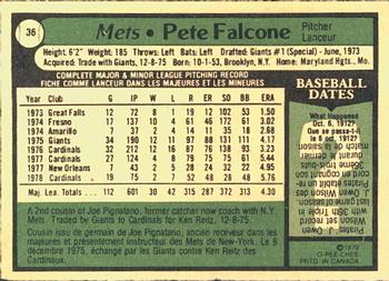 1979 O-Pee-Chee #36 Pete Falcone Back