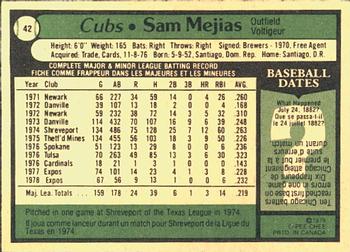 1979 O-Pee-Chee #42 Sam Mejias Back