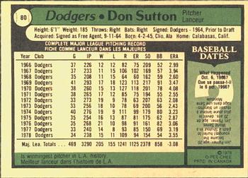1979 O-Pee-Chee #80 Don Sutton Back