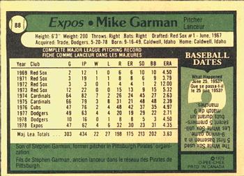 1979 O-Pee-Chee #88 Mike Garman Back