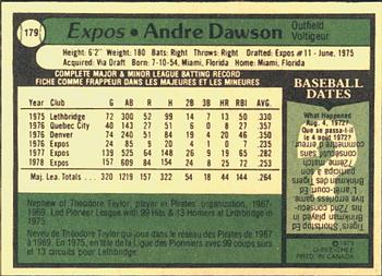 1979 O-Pee-Chee #179 Andre Dawson Back