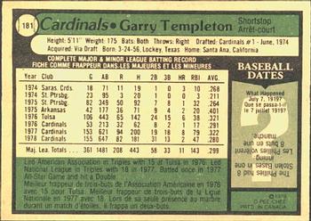 1979 O-Pee-Chee #181 Garry Templeton Back