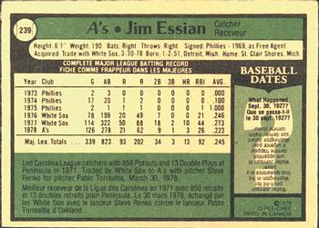 1979 O-Pee-Chee #239 Jim Essian Back