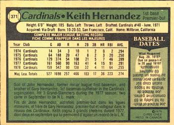 1979 O-Pee-Chee #371 Keith Hernandez Back