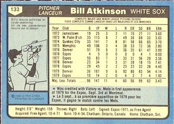 1980 O-Pee-Chee #133 Bill Atkinson Back