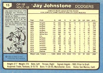 1980 O-Pee-Chee #15 Jay Johnstone Back