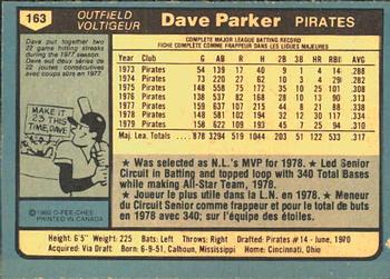 1980 O-Pee-Chee #163 Dave Parker Back