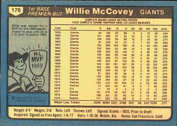 1980 O-Pee-Chee #176 Willie McCovey Back