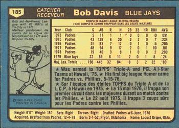 1980 O-Pee-Chee #185 Bob Davis Back