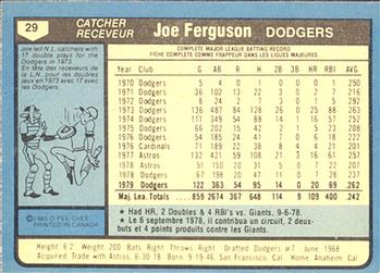 1980 O-Pee-Chee #29 Joe Ferguson Back