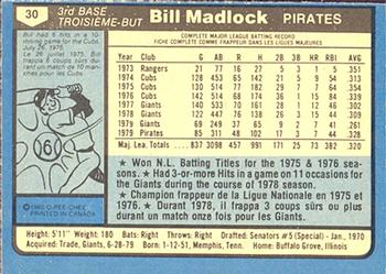 1980 O-Pee-Chee #30 Bill Madlock Back