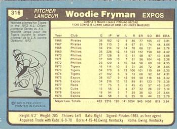 1980 O-Pee-Chee #316 Woodie Fryman Back