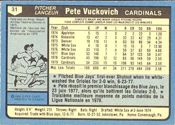 1980 O-Pee-Chee #31 Pete Vuckovich Back