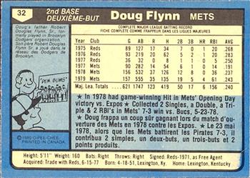 1980 O-Pee-Chee #32 Doug Flynn Back