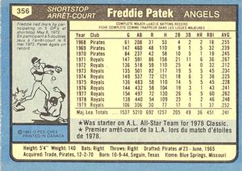 1980 O-Pee-Chee #356 Freddie Patek Back