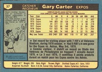 1980 O-Pee-Chee #37 Gary Carter Back