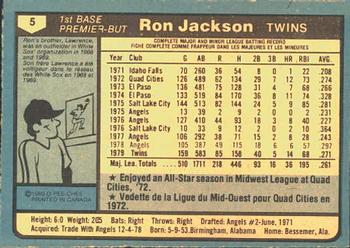 1980 O-Pee-Chee #5 Ron Jackson Back