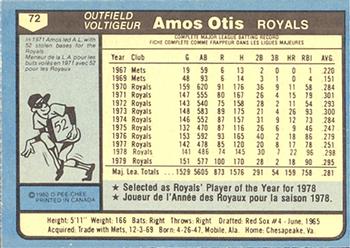 1980 O-Pee-Chee #72 Amos Otis Back