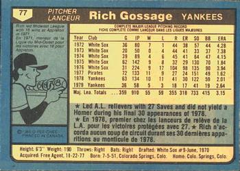 1980 O-Pee-Chee #77 Rich Gossage Back