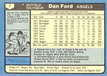 1980 O-Pee-Chee #7 Dan Ford Back