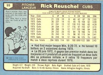 1980 O-Pee-Chee #99 Rick Reuschel Back