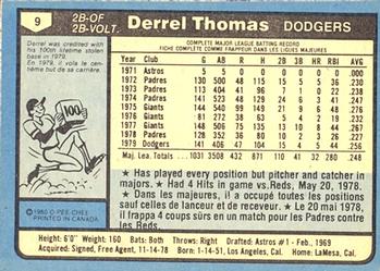 1980 O-Pee-Chee #9 Derrel Thomas Back