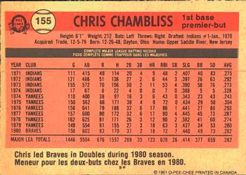 1981 O-Pee-Chee #155 Chris Chambliss Back