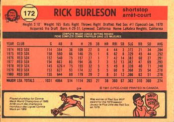1981 O-Pee-Chee #172 Rick Burleson Back