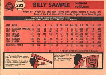 1981 O-Pee-Chee #283 Billy Sample Back