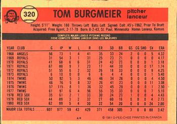 1981 O-Pee-Chee #320 Tom Burgmeier Back