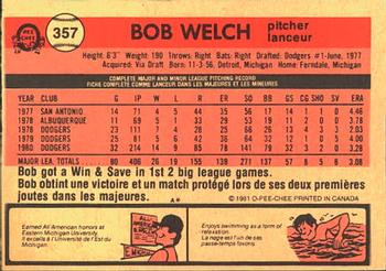 1981 O-Pee-Chee #357 Bob Welch Back