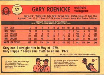 1981 O-Pee-Chee #37 Gary Roenicke Back