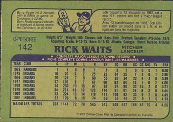 1982 O-Pee-Chee #142 Rick Waits Back