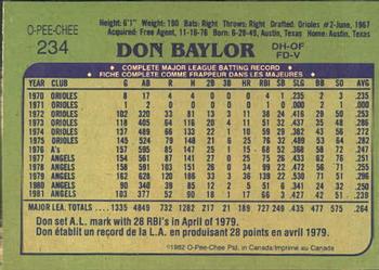 1982 O-Pee-Chee #234 Don Baylor Back