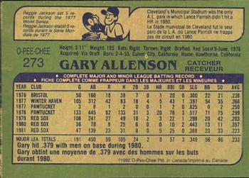 1982 O-Pee-Chee #273 Gary Allenson Back