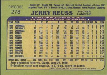 1982 O-Pee-Chee #278 Jerry Reuss Back