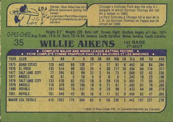 1982 O-Pee-Chee #35 Willie Aikens Back